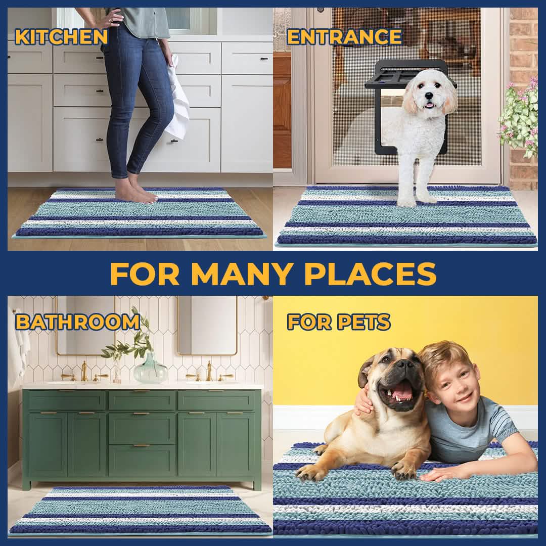 Wumarts Mat® Horizontal Loop Design Super Absorbent Chenille Dog Door Mat for Wumarts Paws – Non-Slip, Machine Washable Indoor Entry Rug, Quick-Dry Pet Mat for Entryway