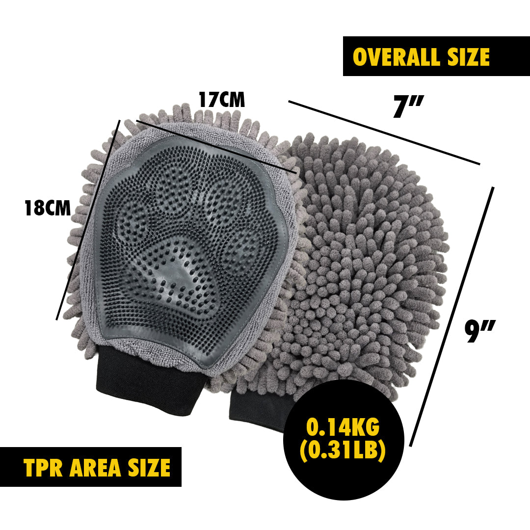 Wumarts Mat® Dog Washing Gloves – Dual-Sided Pet Grooming Mitt with TPR Brush & Chenille Microfiber – Dog Wash Mitt for Bathing, Shedding & Hair Removal – Pet Bath Gloves for All Coat Types