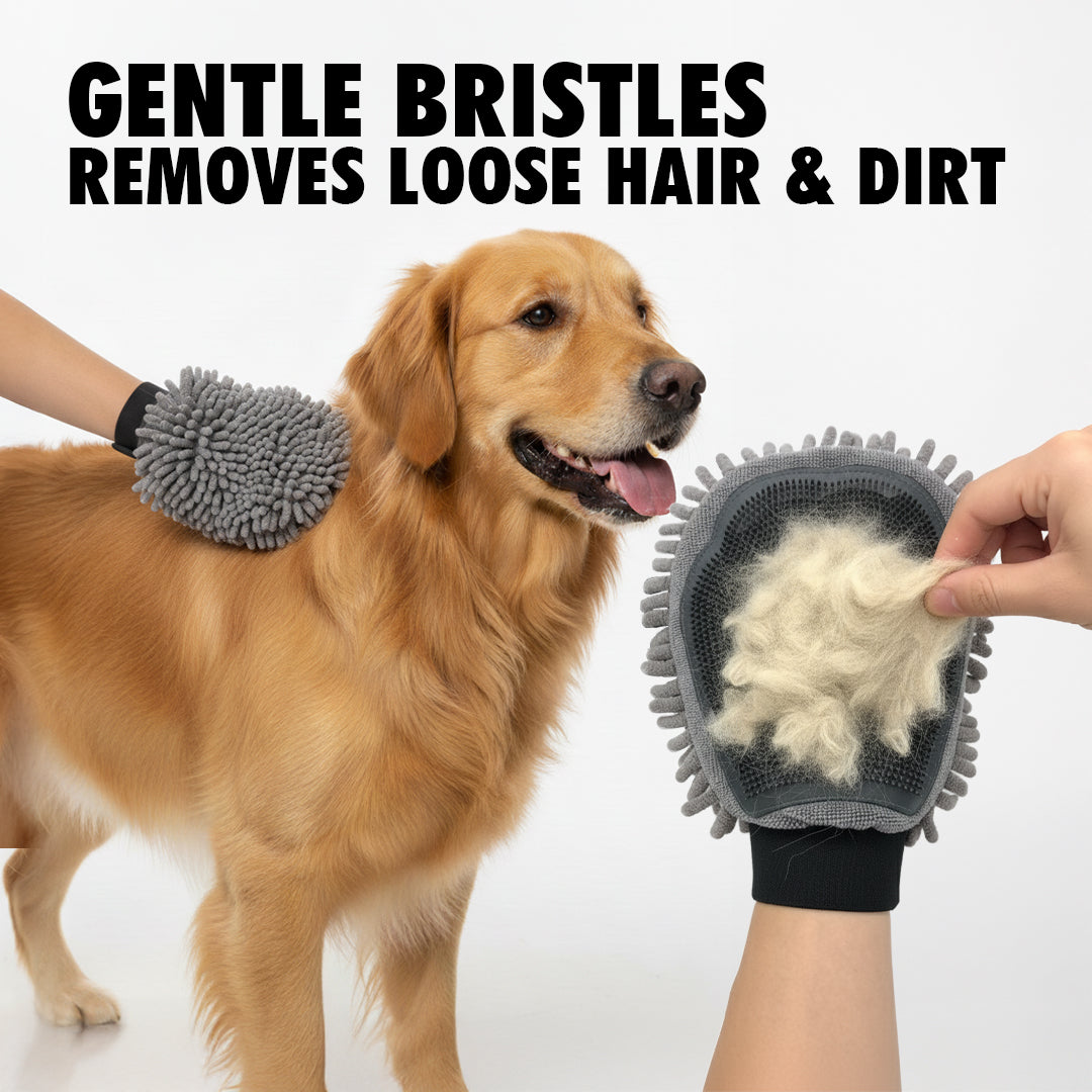 Wumarts Mat® Dog Washing Gloves – Dual-Sided Pet Grooming Mitt with TPR Brush & Chenille Microfiber – Dog Wash Mitt for Bathing, Shedding & Hair Removal – Pet Bath Gloves for All Coat Types