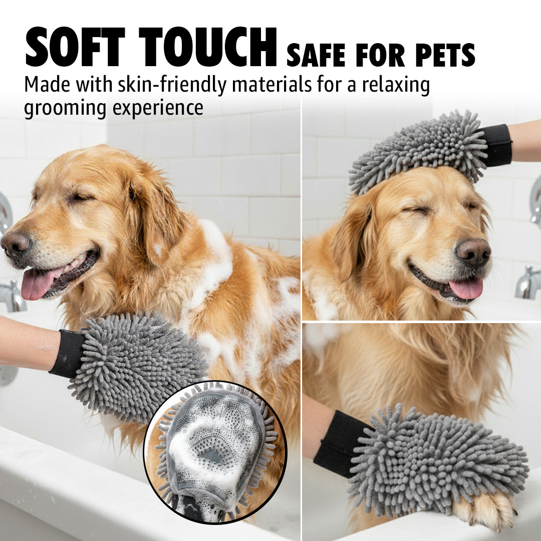 Wumarts Mat® Dog Washing Gloves – Dual-Sided Pet Grooming Mitt with TPR Brush & Chenille Microfiber – Dog Wash Mitt for Bathing, Shedding & Hair Removal – Pet Bath Gloves for All Coat Types