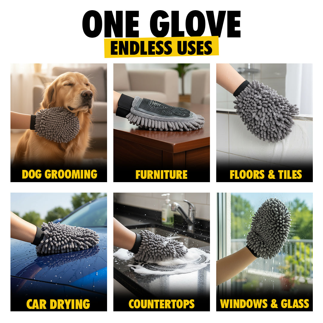 Wumarts Mat® Dog Washing Gloves – Dual-Sided Pet Grooming Mitt with TPR Brush & Chenille Microfiber – Dog Wash Mitt for Bathing, Shedding & Hair Removal – Pet Bath Gloves for All Coat Types