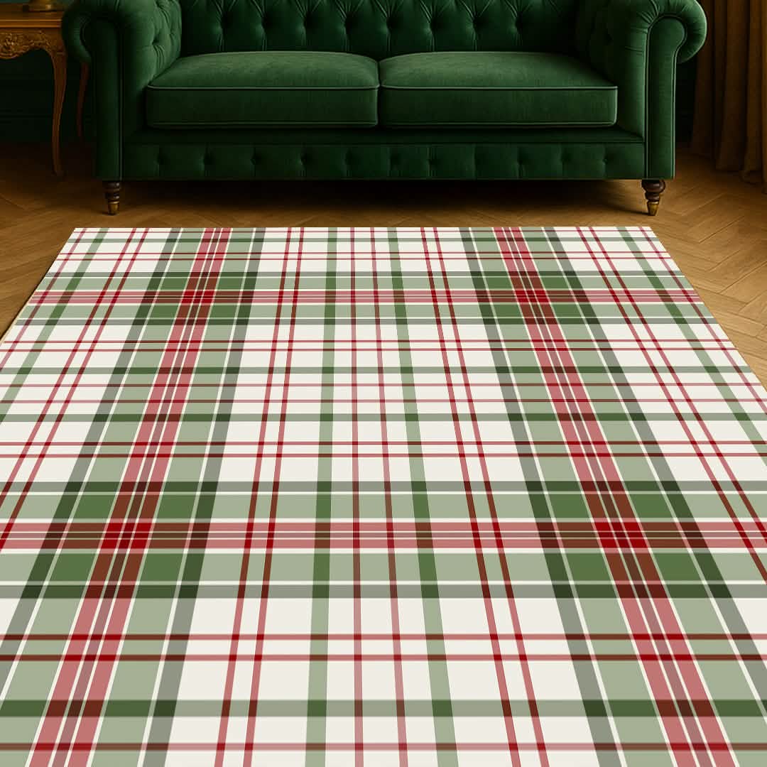 Wumarts Mat® Plaid Washable Area Rugs for Living Room, Bedroom & Dining Room – Modern Soft Low Pile Non Slip Carpet – Pet Friendly Waterproof Foldable Rugs for Home
