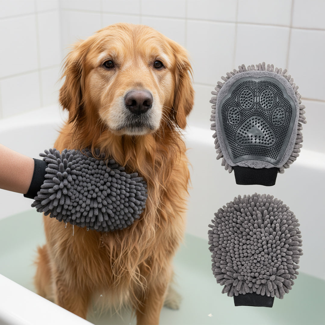 Wumarts Mat® Dog Washing Gloves – Dual-Sided Pet Grooming Mitt with TPR Brush & Chenille Microfiber – Dog Wash Mitt for Bathing, Shedding & Hair Removal – Pet Bath Gloves for All Coat Types