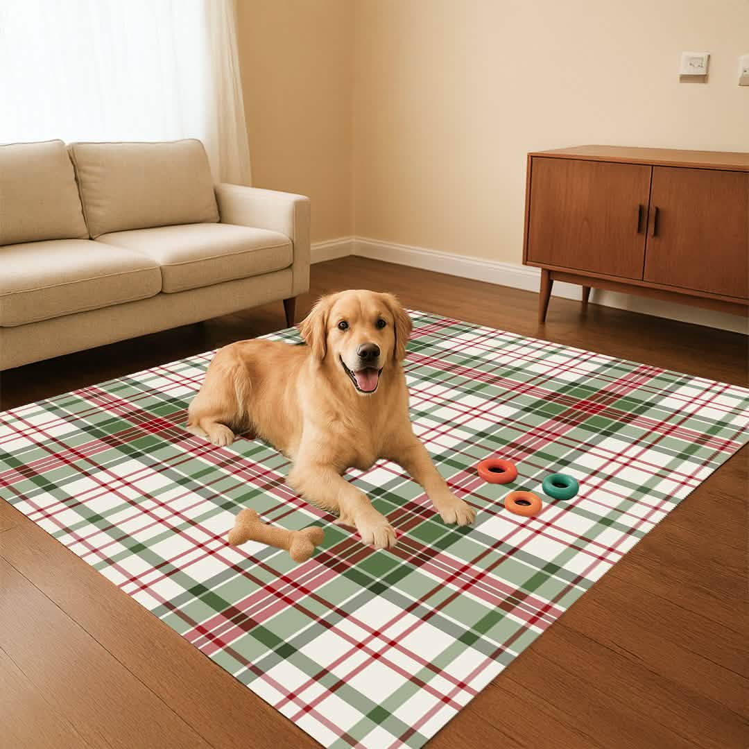 Wumarts Mat® Plaid Washable Area Rugs for Living Room, Bedroom & Dining Room – Modern Soft Low Pile Non Slip Carpet – Pet Friendly Waterproof Foldable Rugs for Home