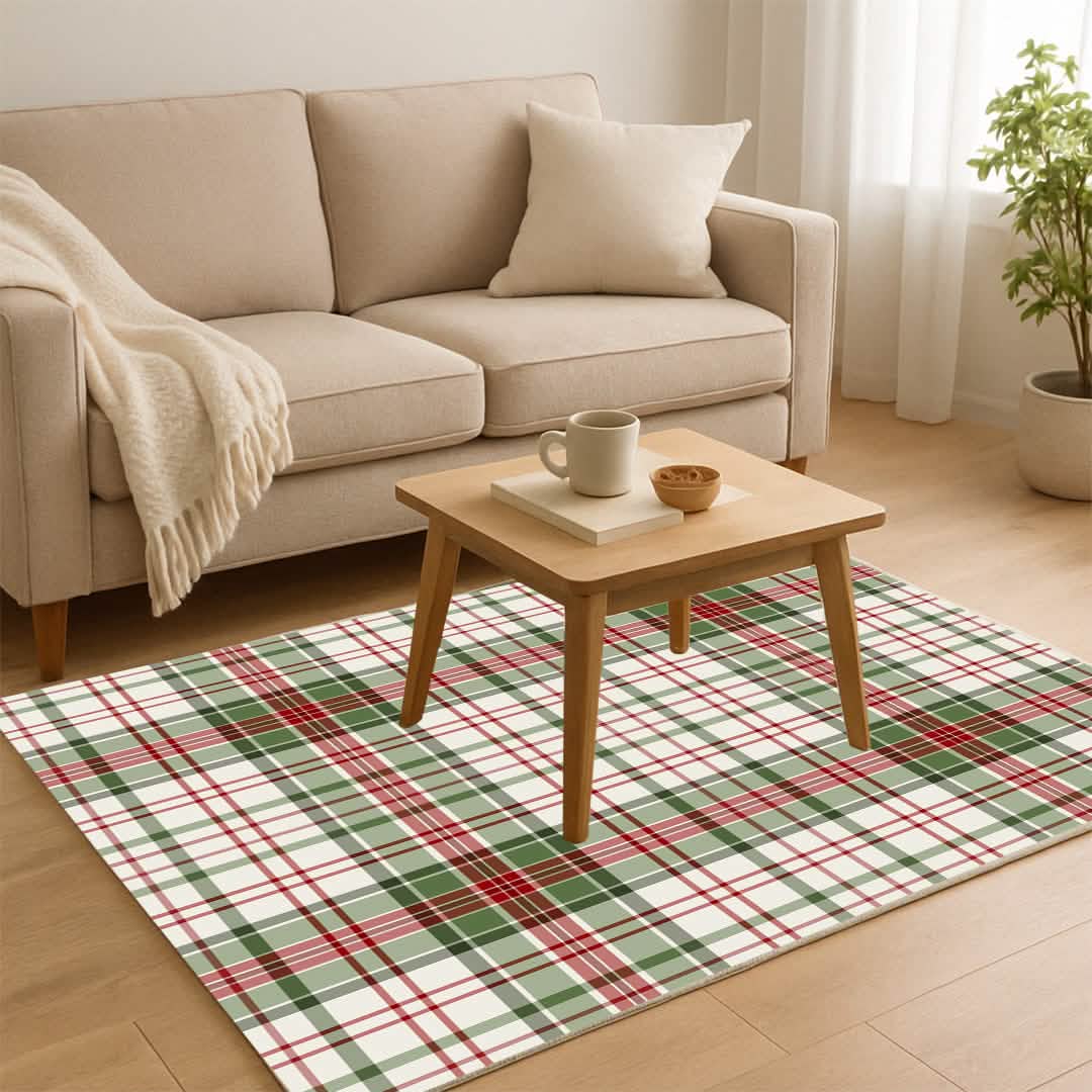 Wumarts Mat® Plaid Washable Area Rugs for Living Room, Bedroom & Dining Room – Modern Soft Low Pile Non Slip Carpet – Pet Friendly Waterproof Foldable Rugs for Home