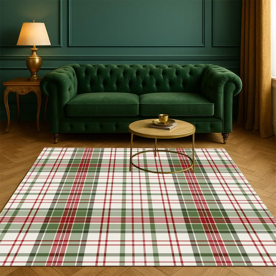 Wumarts Mat® Plaid Washable Area Rugs for Living Room, Bedroom & Dining Room – Modern Soft Low Pile Non Slip Carpet – Pet Friendly Waterproof Foldable Rugs for Home