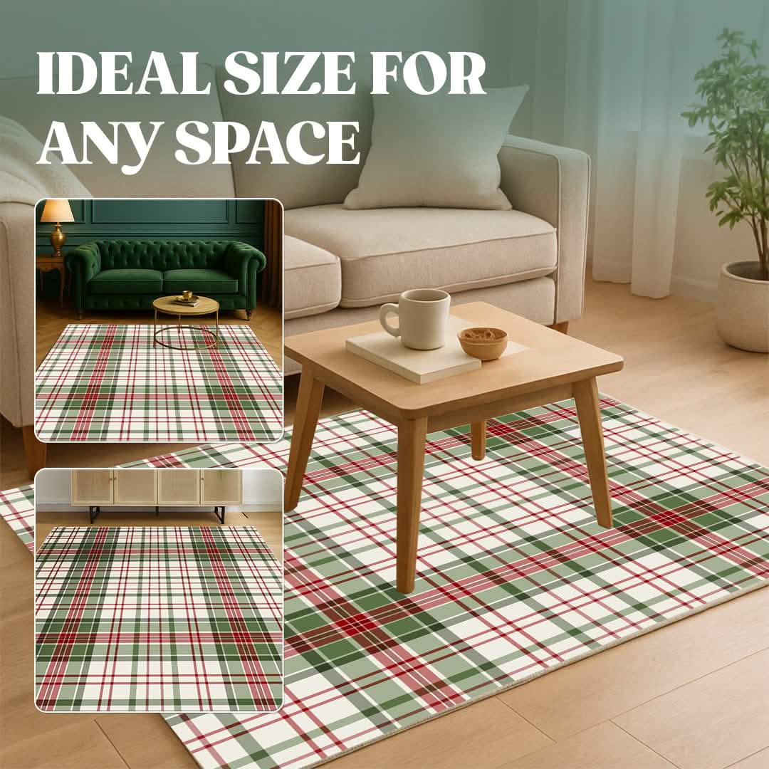 Wumarts Mat® Plaid Washable Area Rugs for Living Room, Bedroom & Dining Room – Modern Soft Low Pile Non Slip Carpet – Pet Friendly Waterproof Foldable Rugs for Home