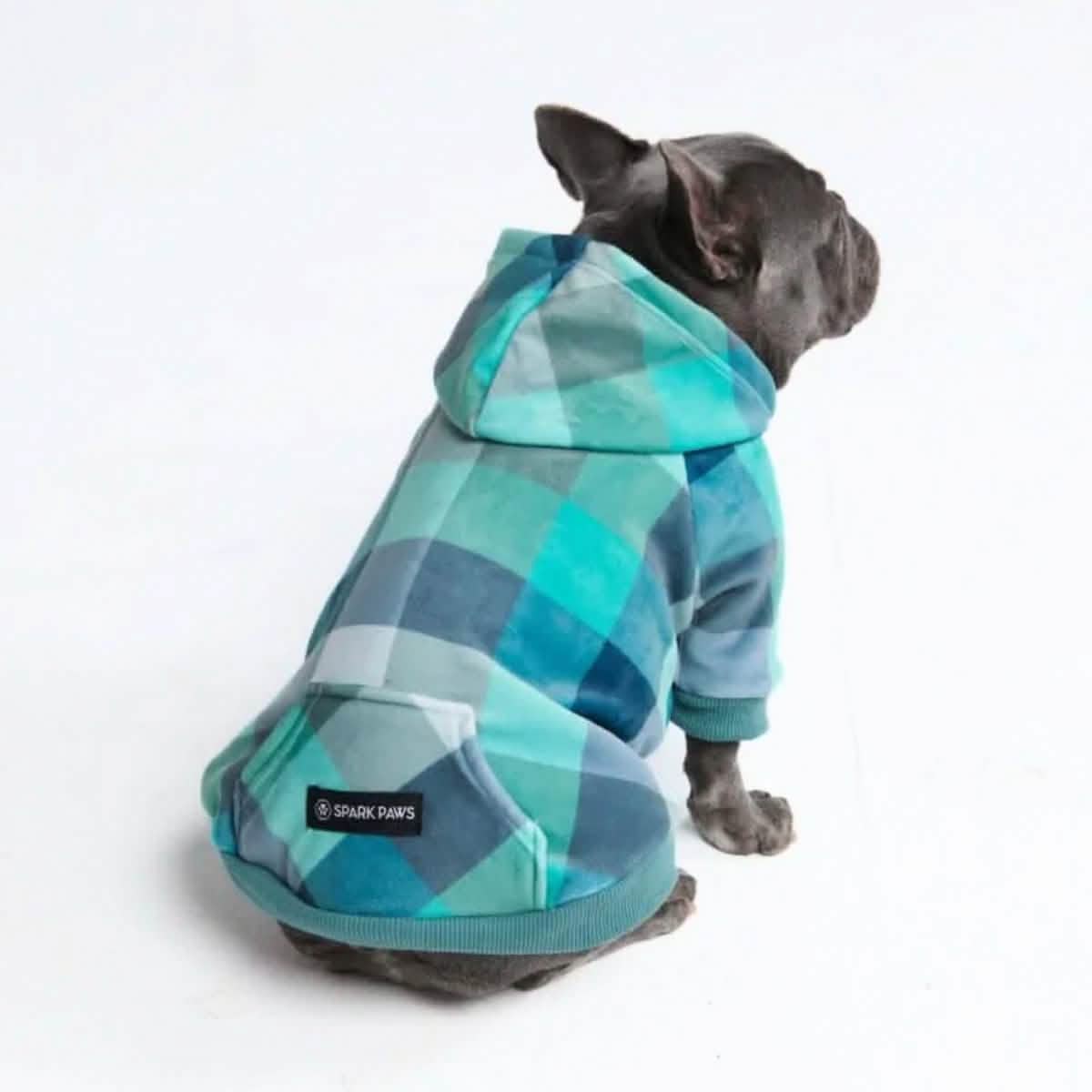 Velvet Dog Hoodie - Turquoise Checkered