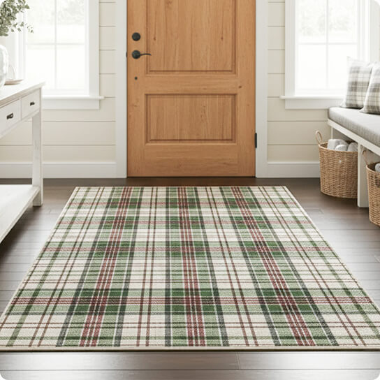Wumarts Mat® Plaid Washable Area Rugs for Living Room, Bedroom & Dining Room – Modern Soft Low Pile Non Slip Carpet – Pet Friendly Waterproof Foldable Rugs for Home