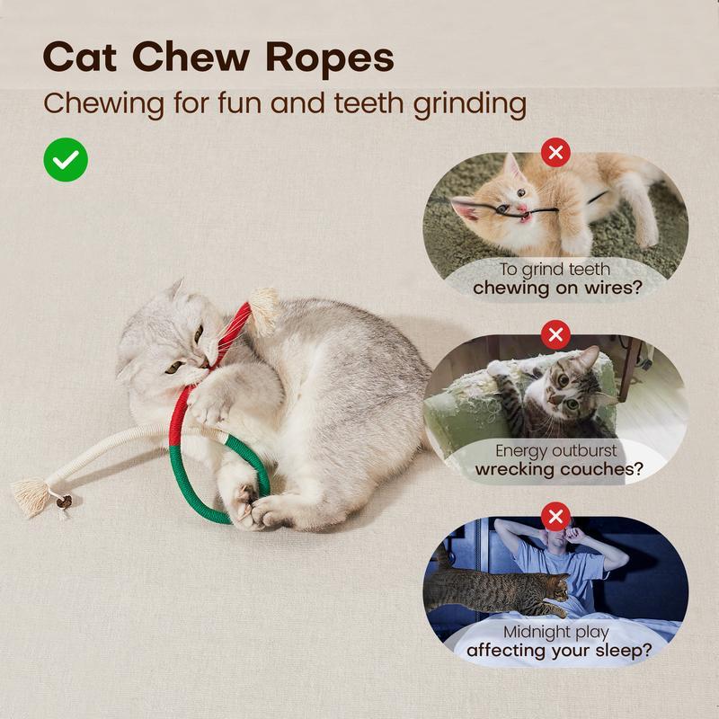 Potaroma Cat Toys Chew Ropes 3Pcs, Safe Teeth Cleaning Toy for Indoor Kittens, Interactive Kitty Toys